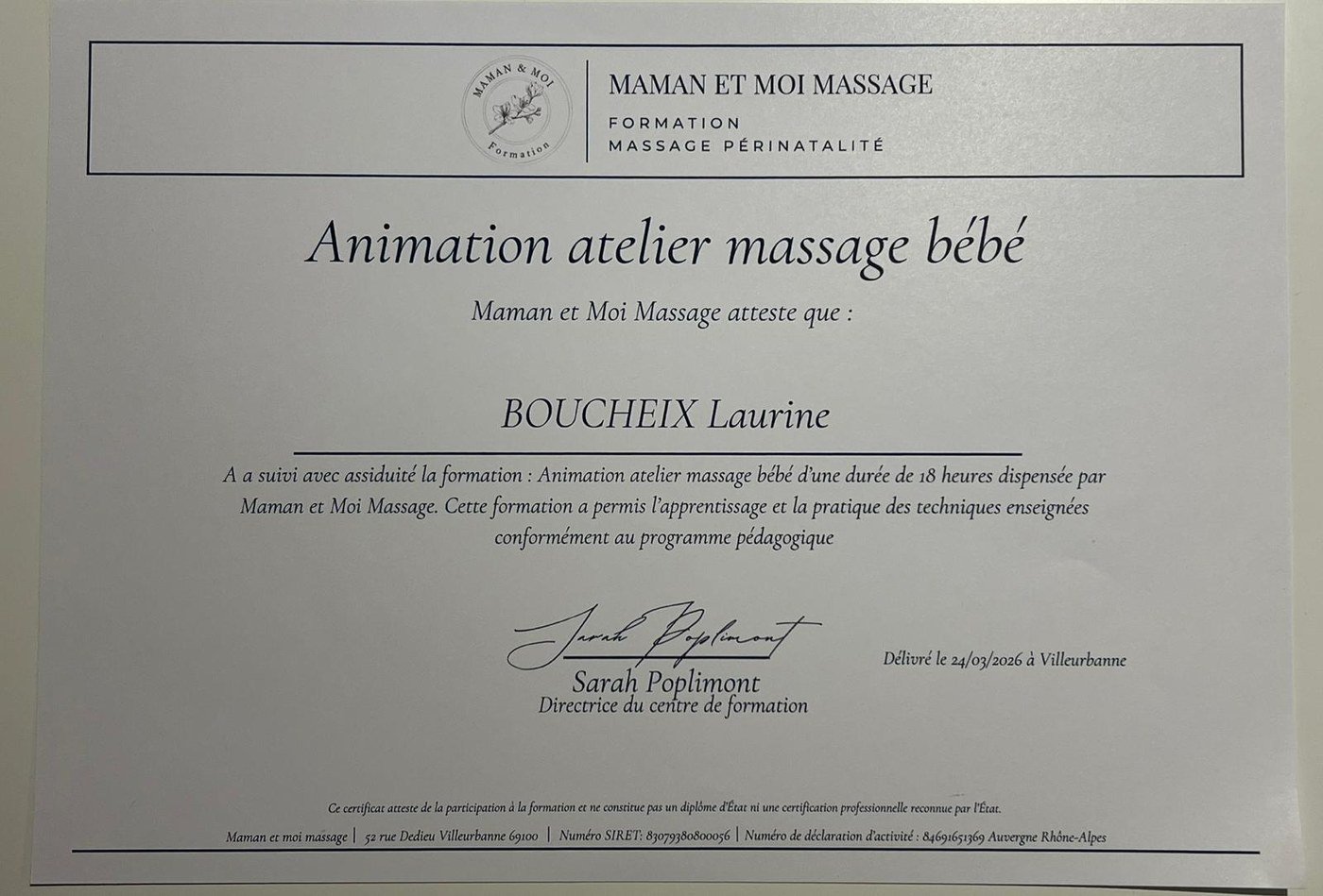 Formation Animation atelier massage bébé